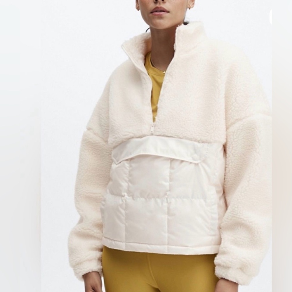 🤸‍♀️🤾‍♀️🤽🏼‍♀️Fabletics Nelly Mixed Media Half Zip Ivory Sherpa Pullover